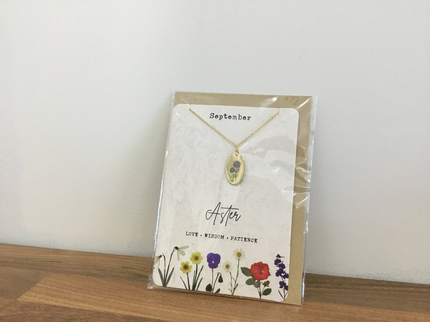 September birth flower necklace and card