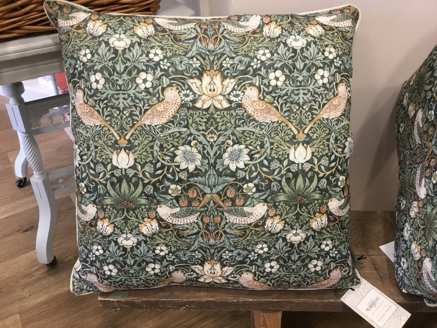 Morris & Co Green Strawberry Thief Cushion
