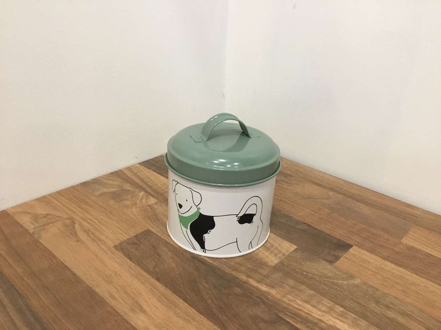 Green enamel dog treat canister