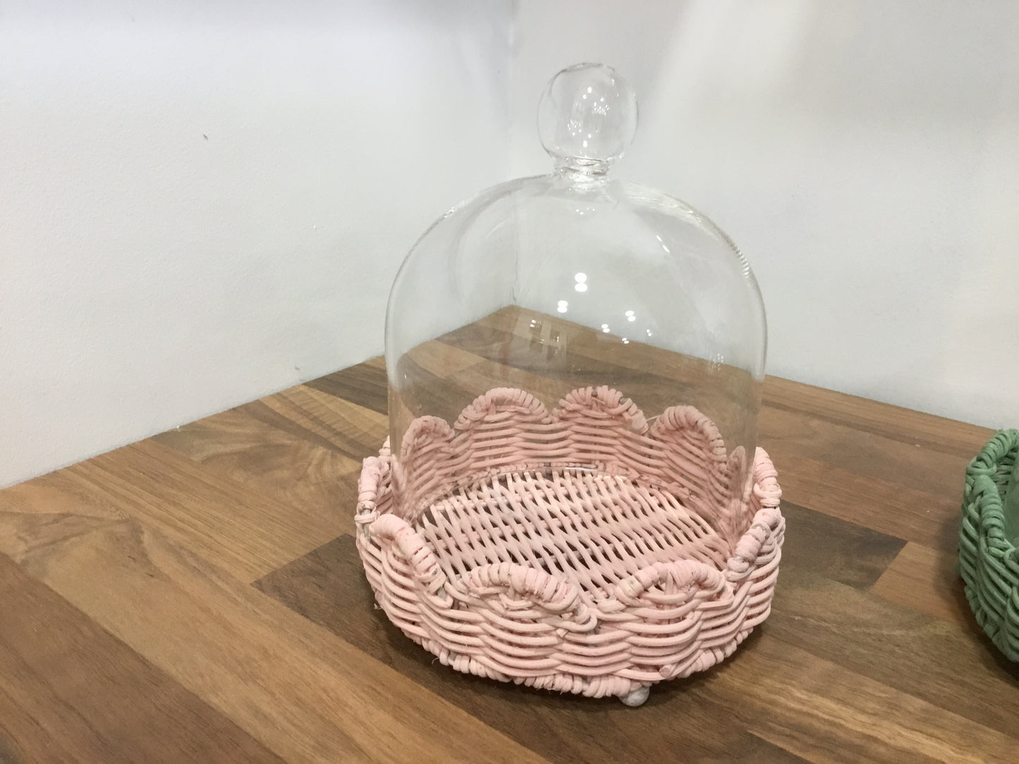 Pink rattan glass cloche