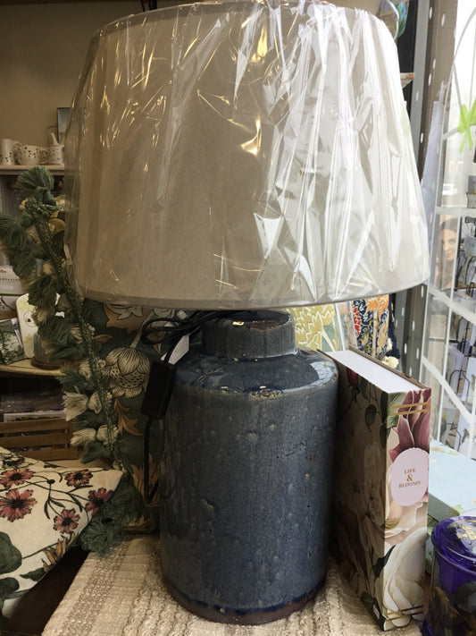 Large blue ceramic lamp