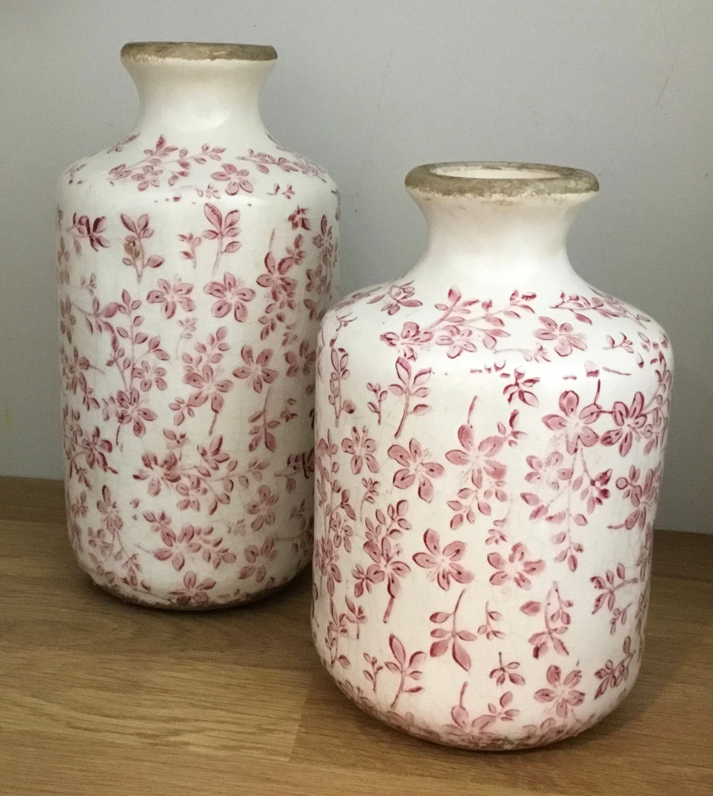 Vintage pink floral vase - large