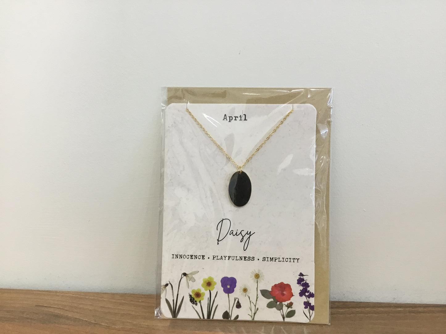 April birth flower necklace and card