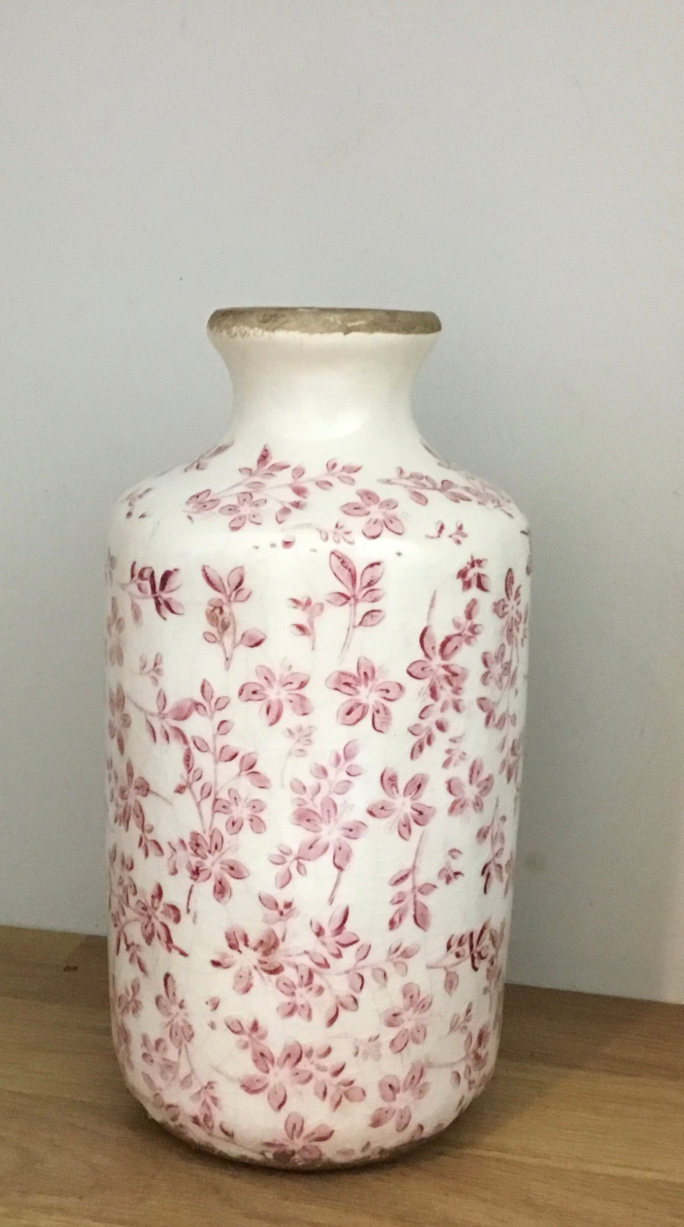Vintage pink floral vase - large