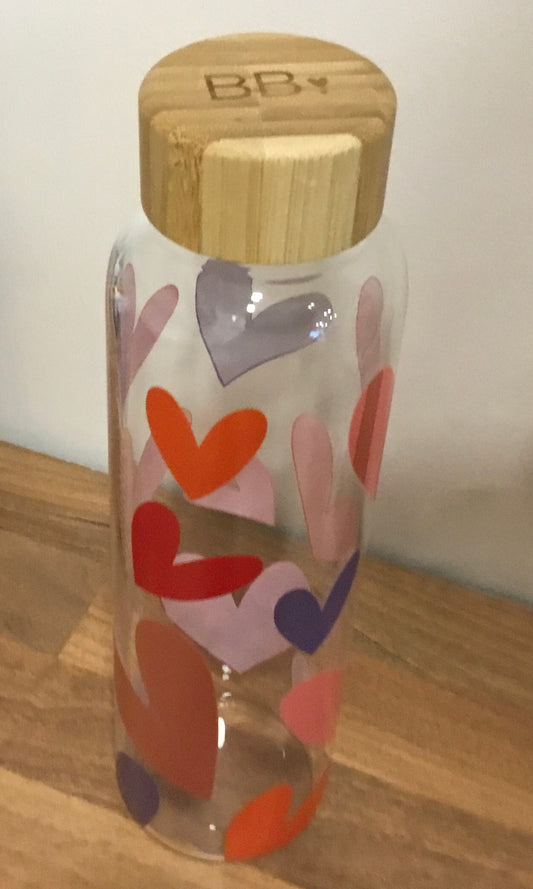 Hearts glass water bottle