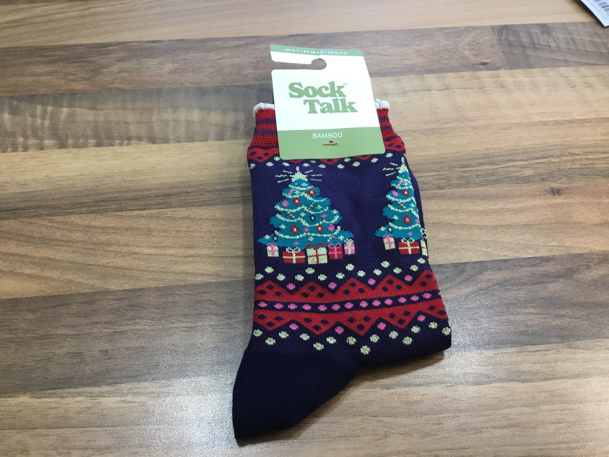 Ladies Christmas tree socks.