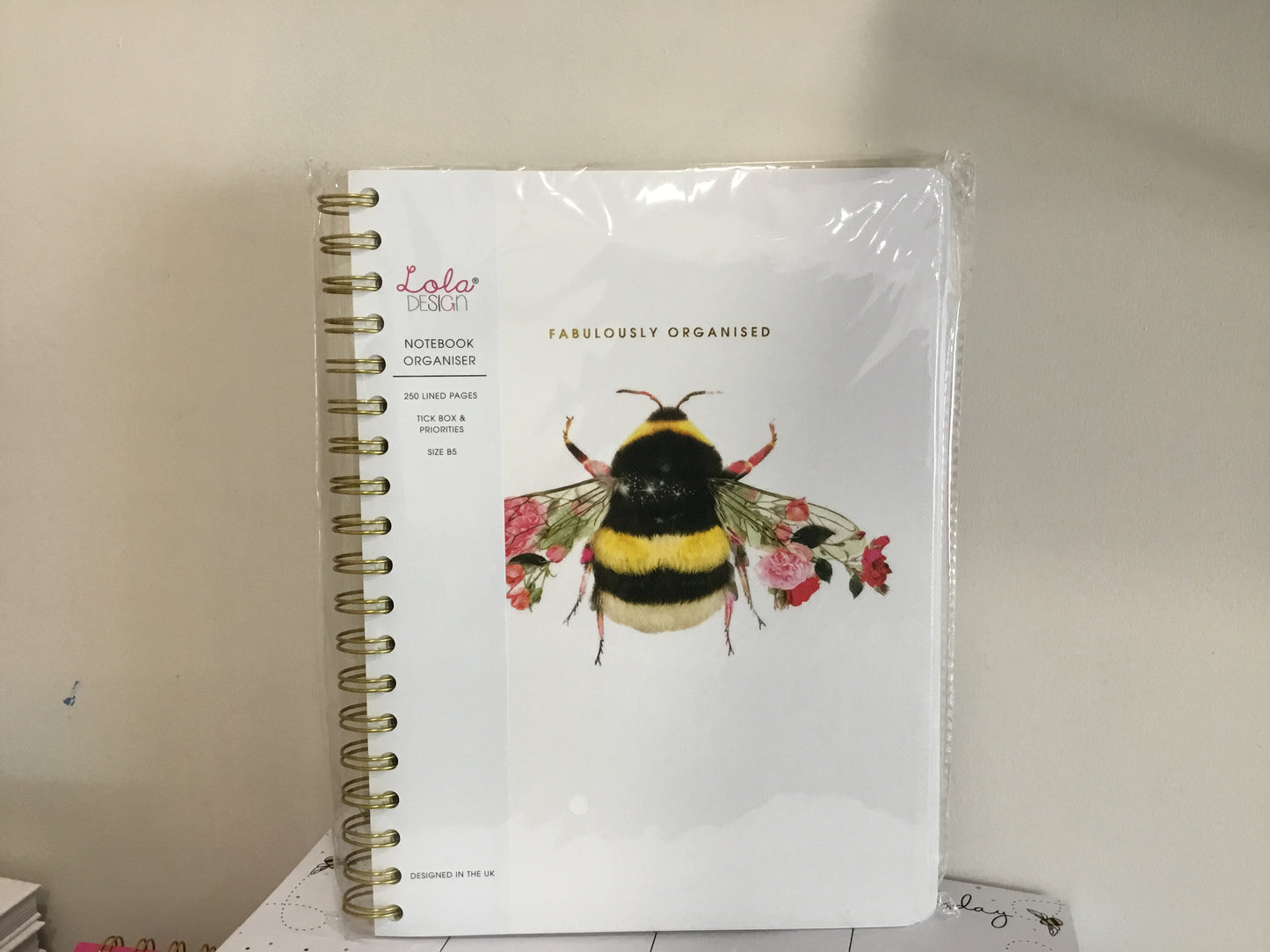 White Bumble Bee Notebook Organiser by Lola Design