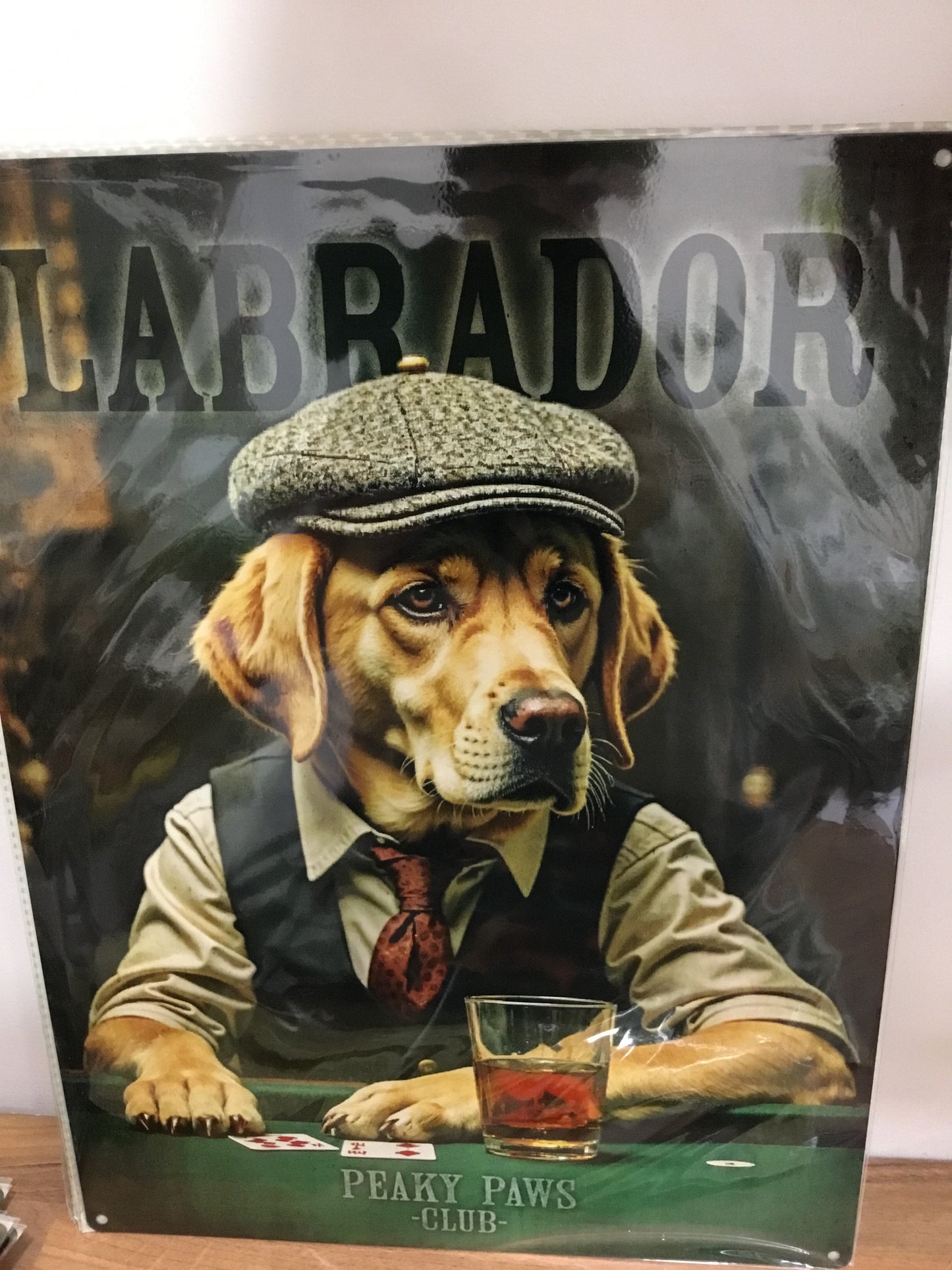 Yellow Labrador Peaky Blinders metal sign