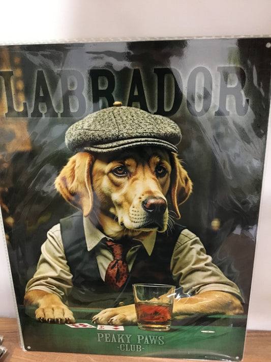 Yellow Labrador Peaky Blinders metal sign