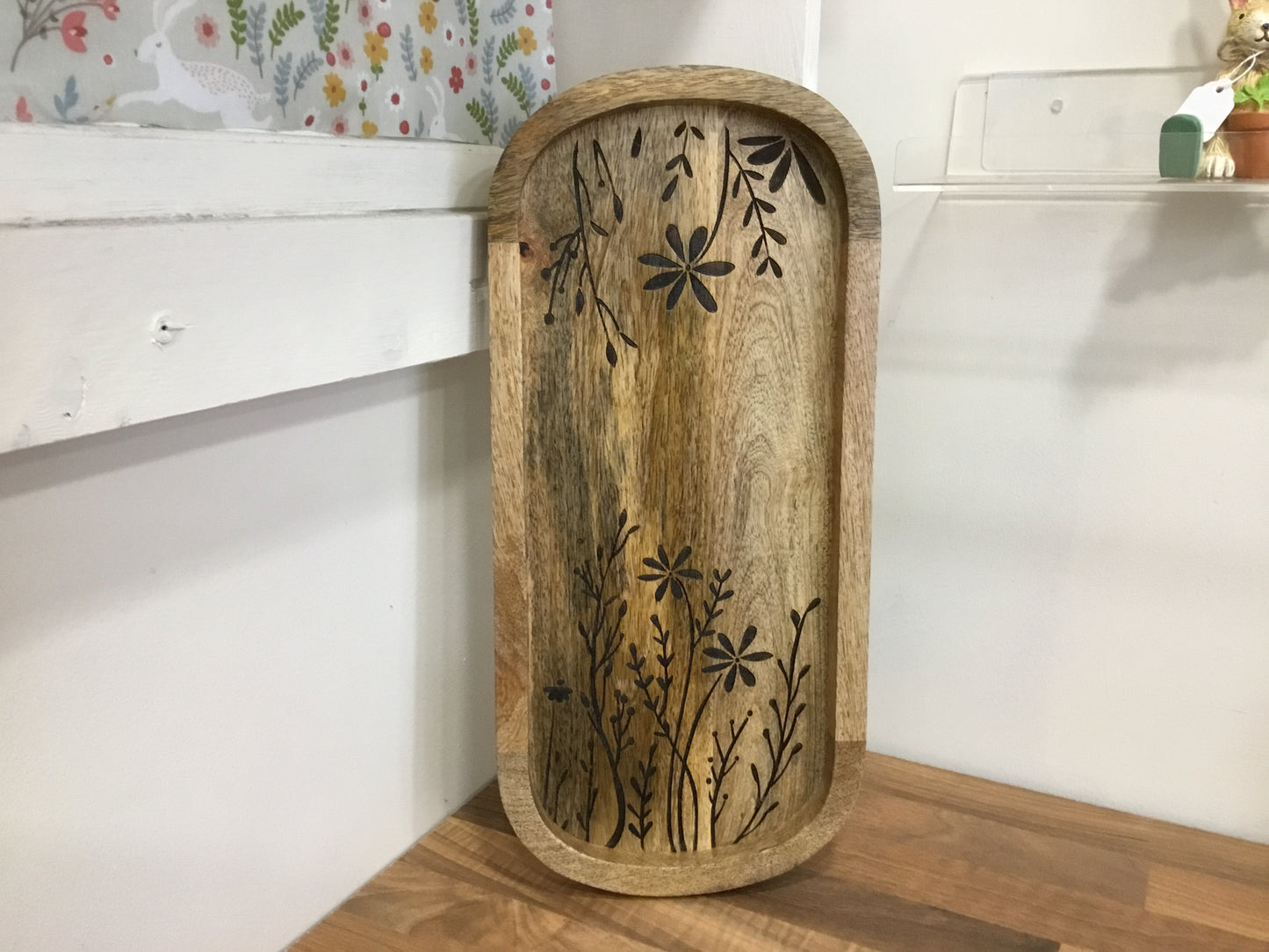 Wooden oval floral tray