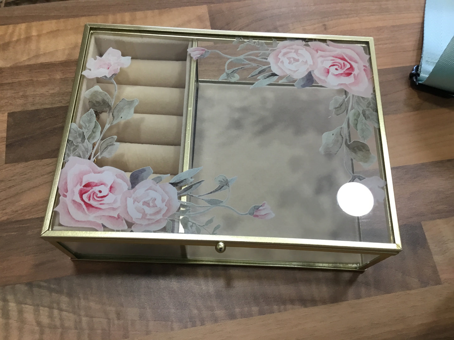 Large Glass Floral Jewellery Box