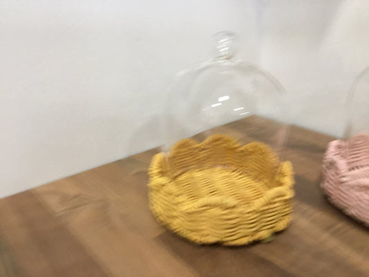 Yellow rattan glass cloche