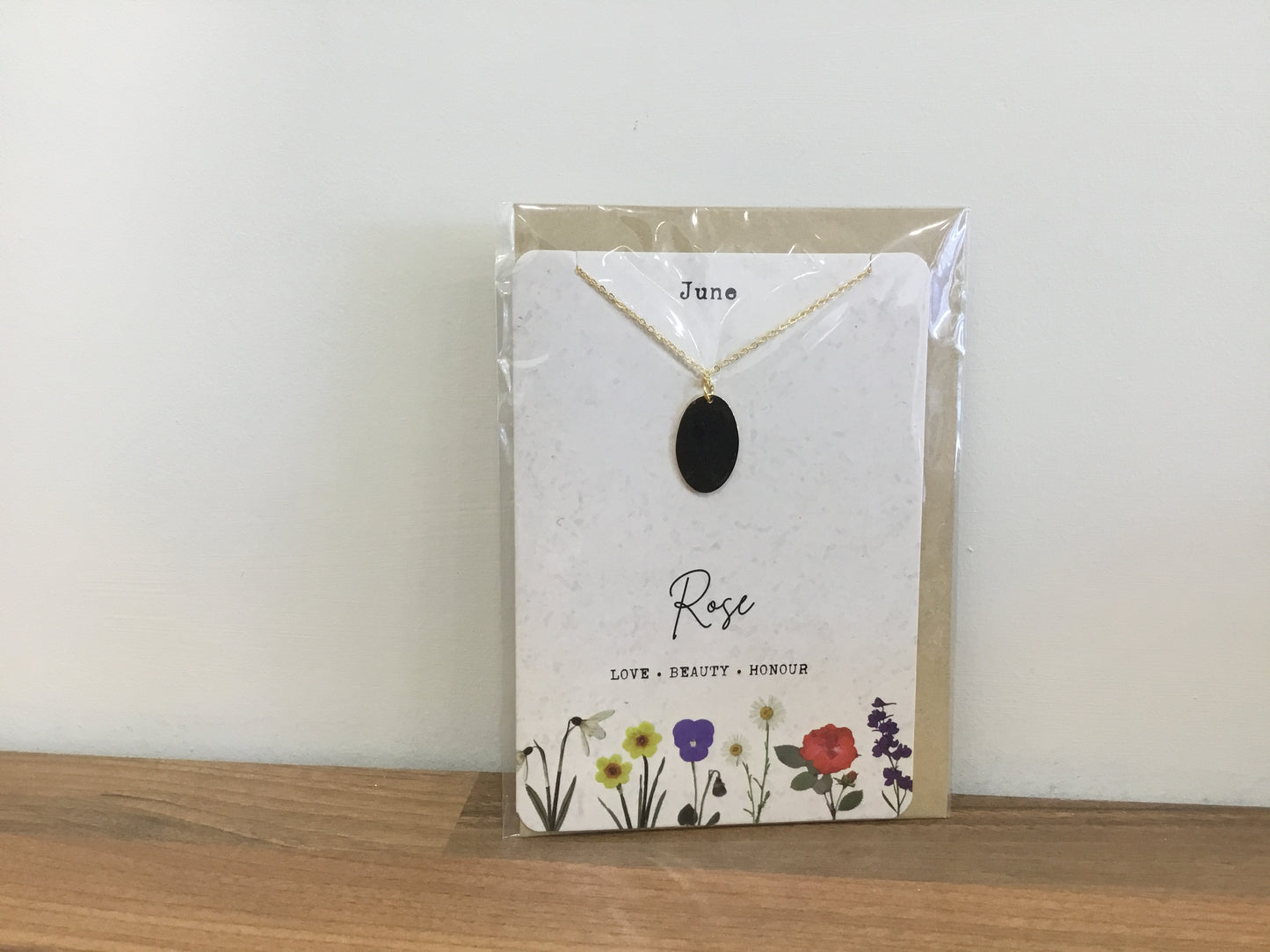 June birth flower necklace and card