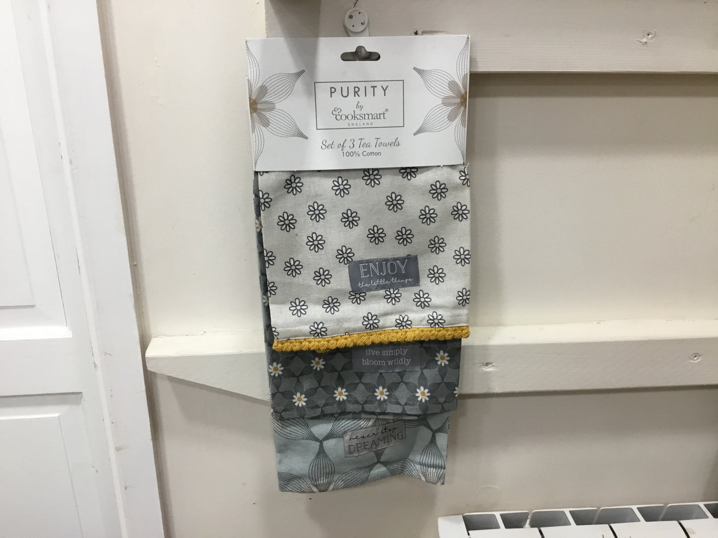 Purity pack of three tea towels.