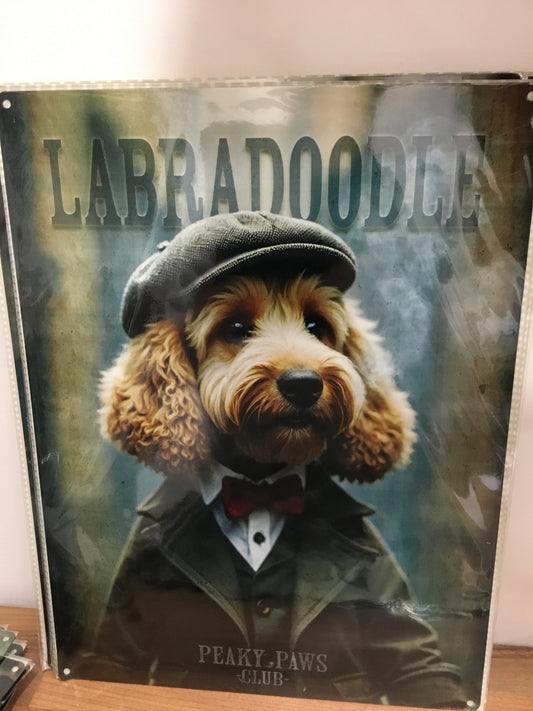 Large Labradoodle metal sign