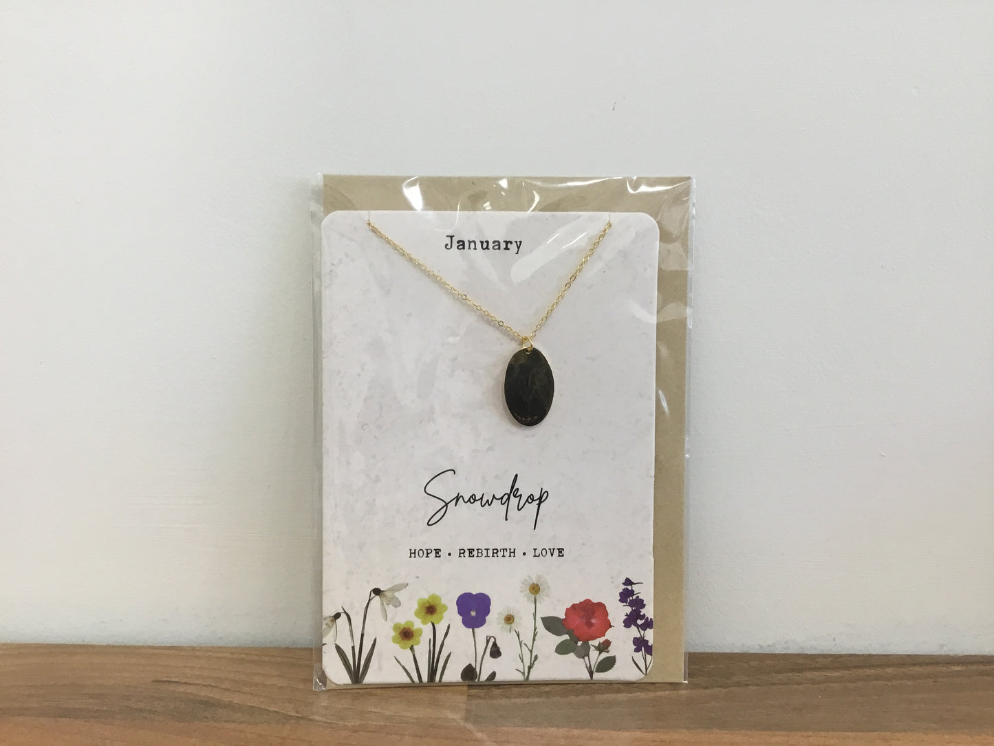January birth flower necklace and card