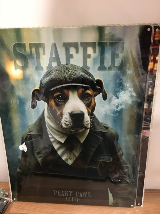 Staffy Peaky Blinders metal sign
