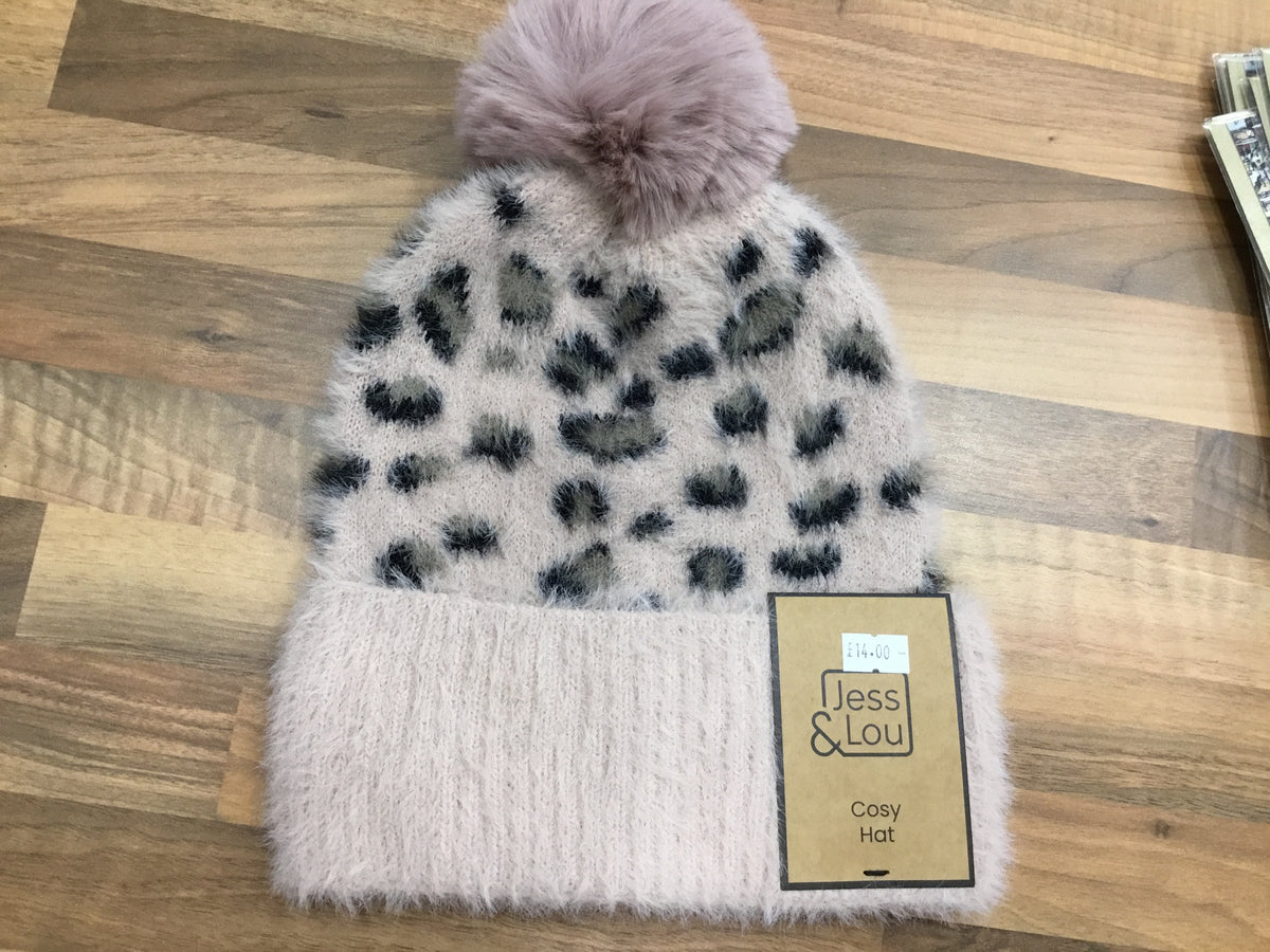 Pink leopard fluffy hat