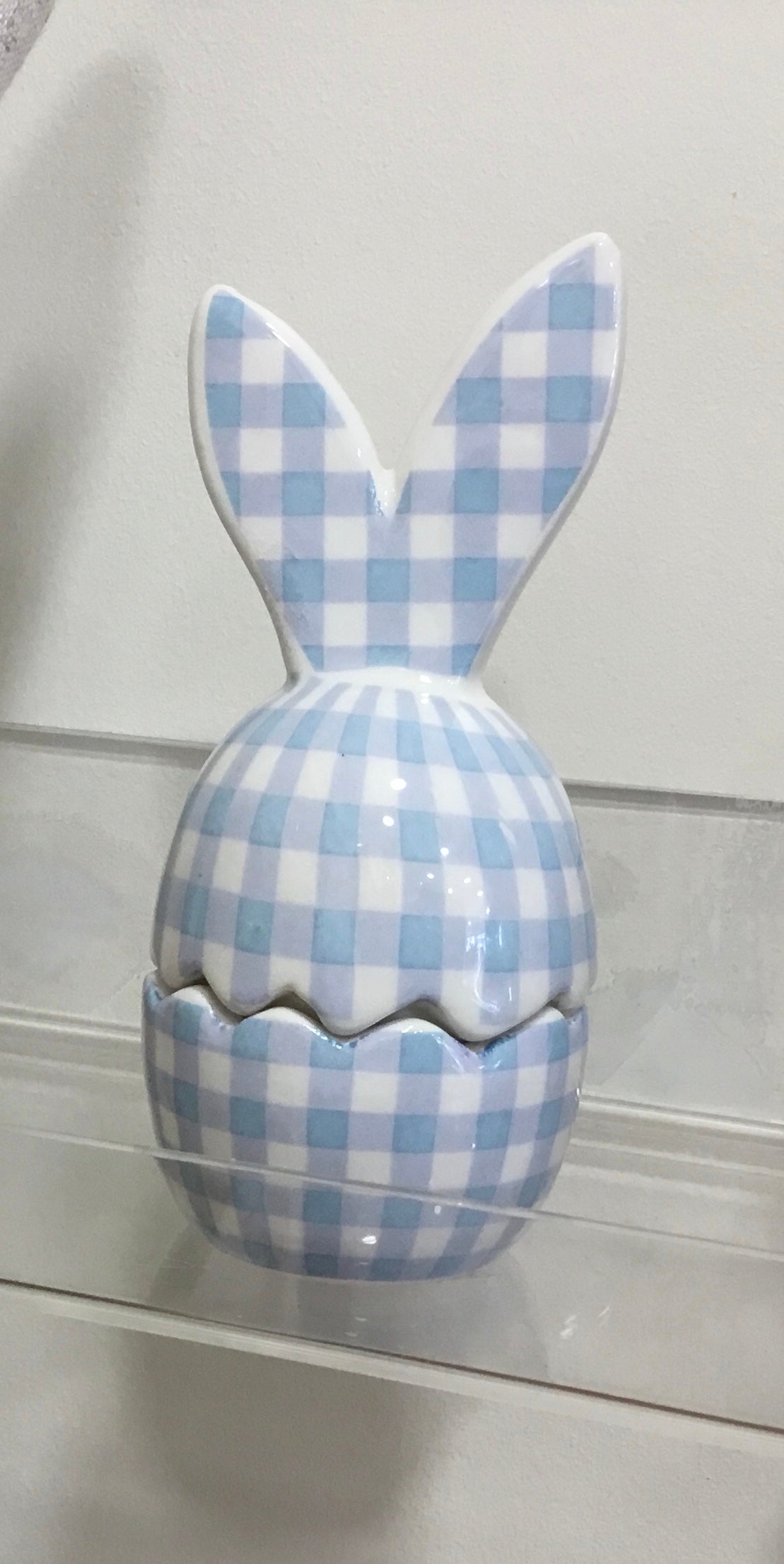Blue gingham ceramic egg cup