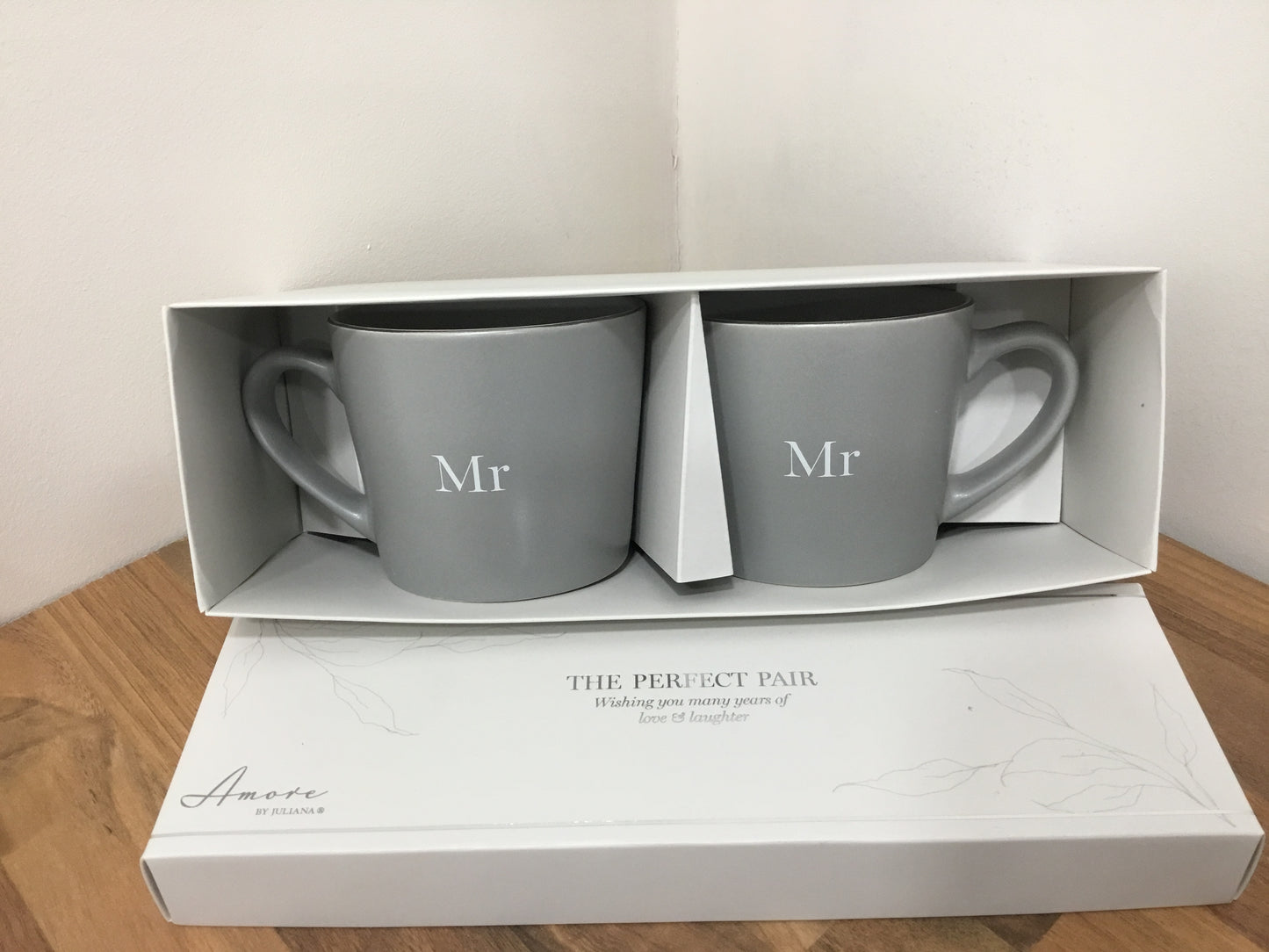 Grey Mr and Mr wedding mugs