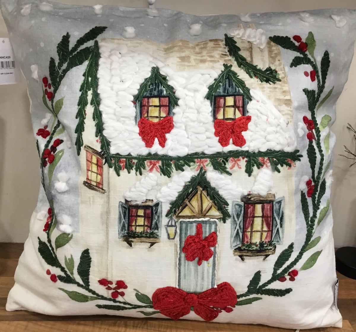 Christmas Cottage Embroidered cushion