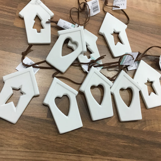Ceramic Christmas houses hangers tree, star and heart