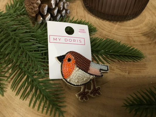 Robin beaded brooch