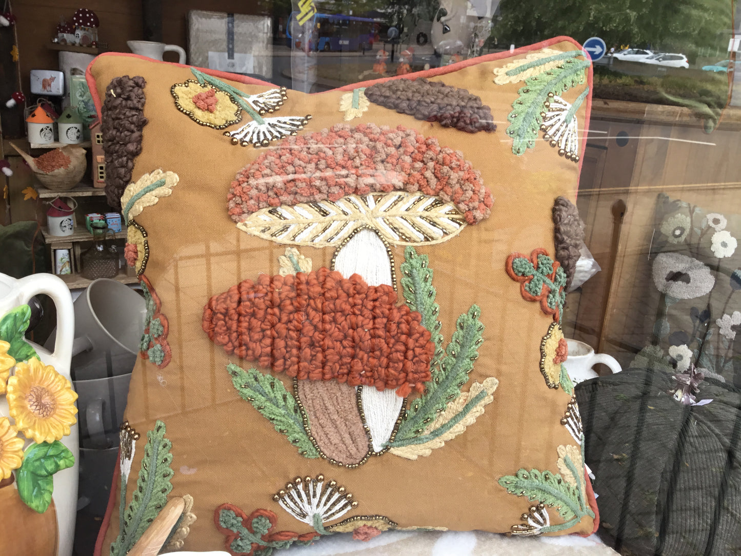 Mushroom Embroided Cushion