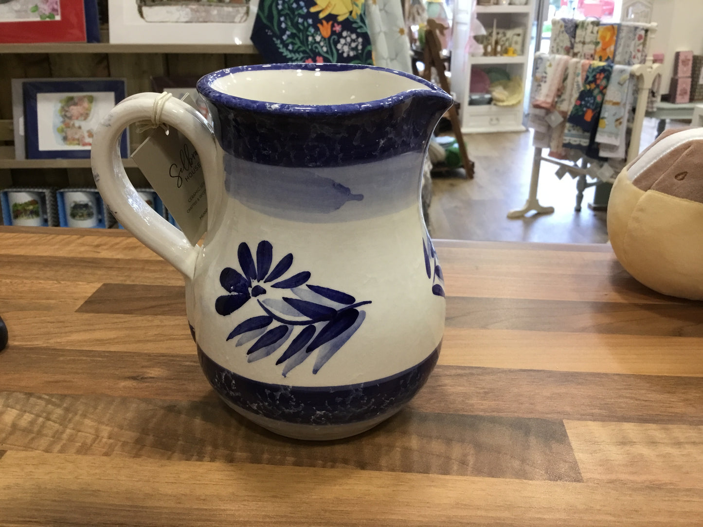 Ceramic jug olive design in blue