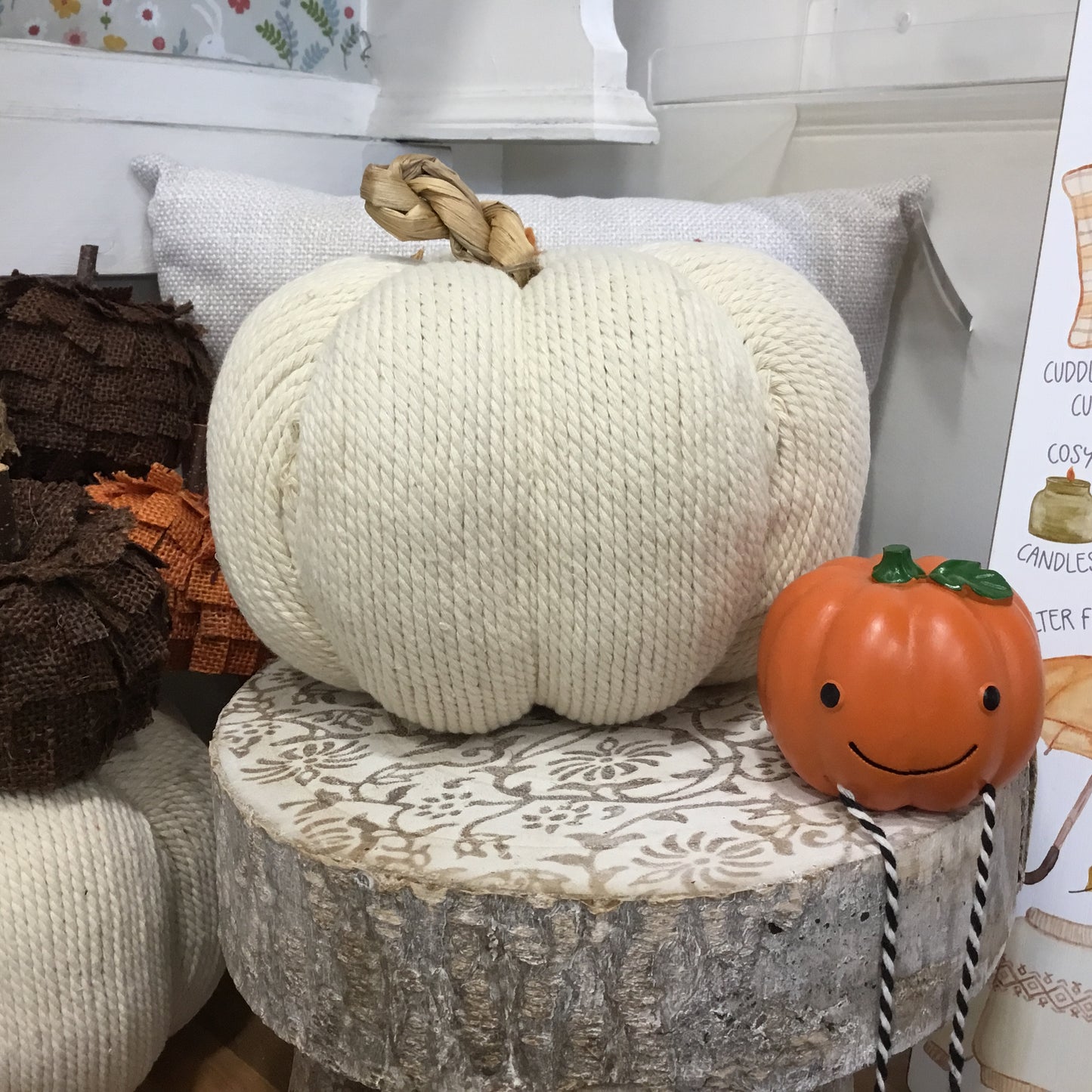 Cream cotton and rope pumpkin