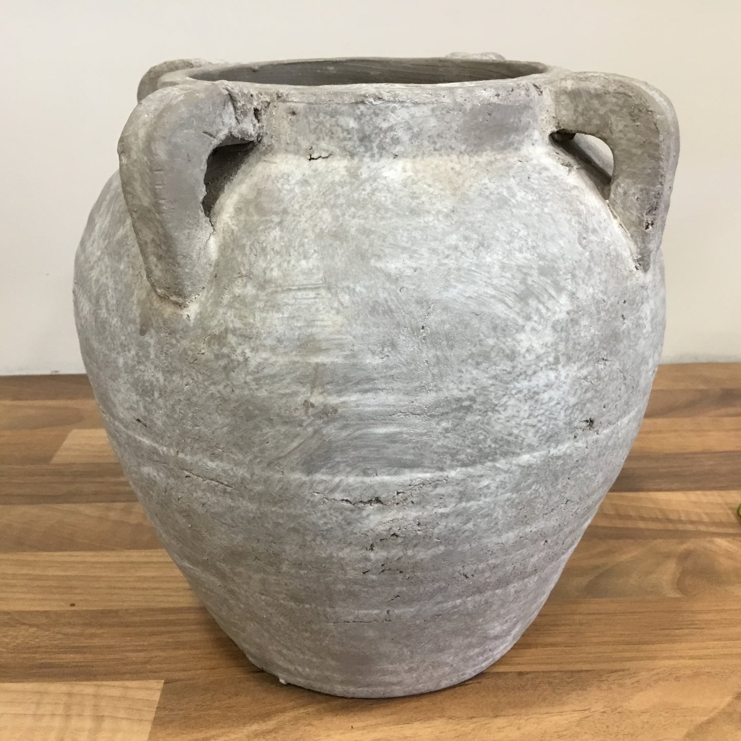 Rustic grey, handled stone pot vase - small
