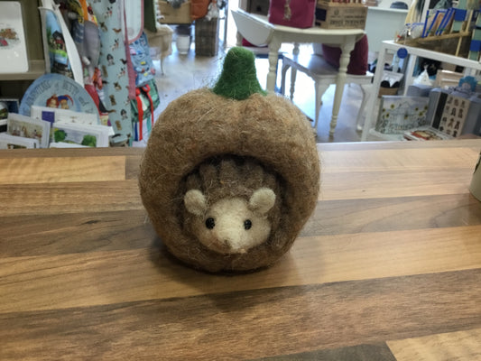 Felt hedgehog in acorn