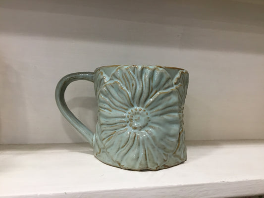 Sage green ceramic floral design mug