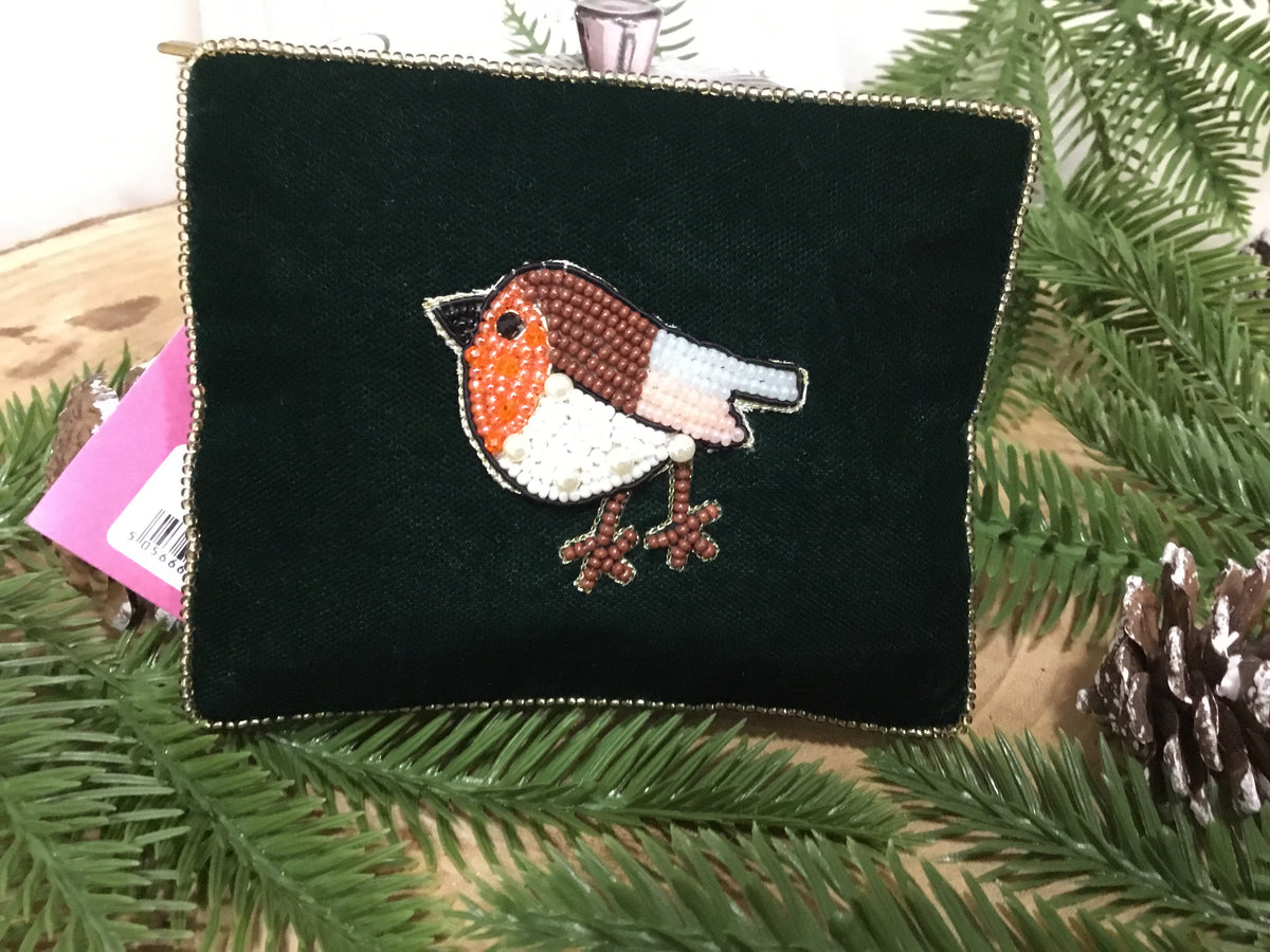 Green velvet robin purse - small