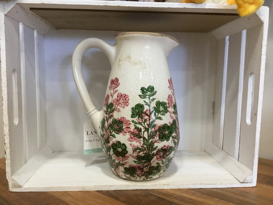 Stoneware pink and green decorative jug