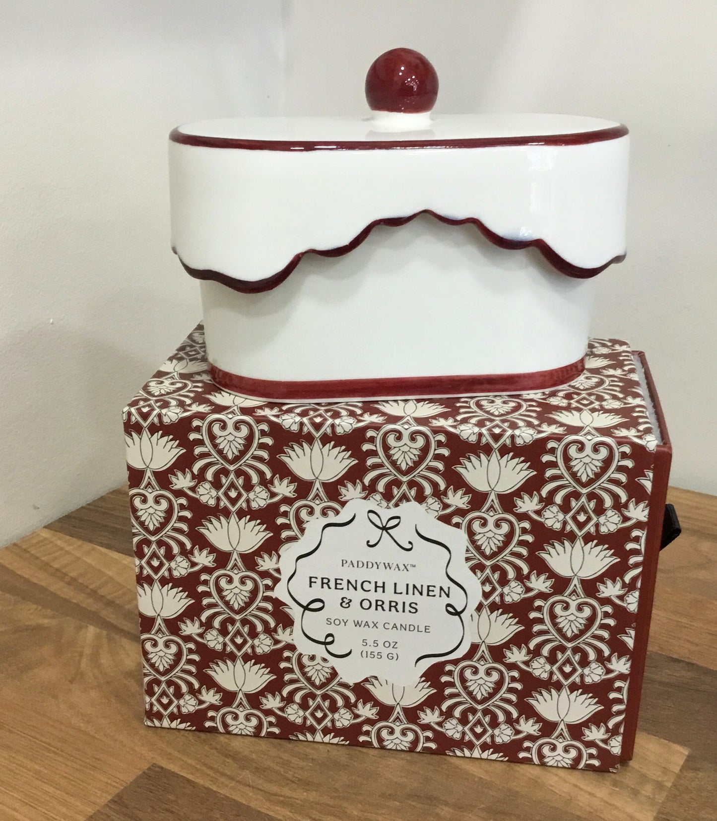 French Linen and Orris Candle in a ceramic dish