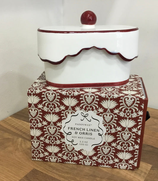 French Linen and Orris Candle in a ceramic dish
