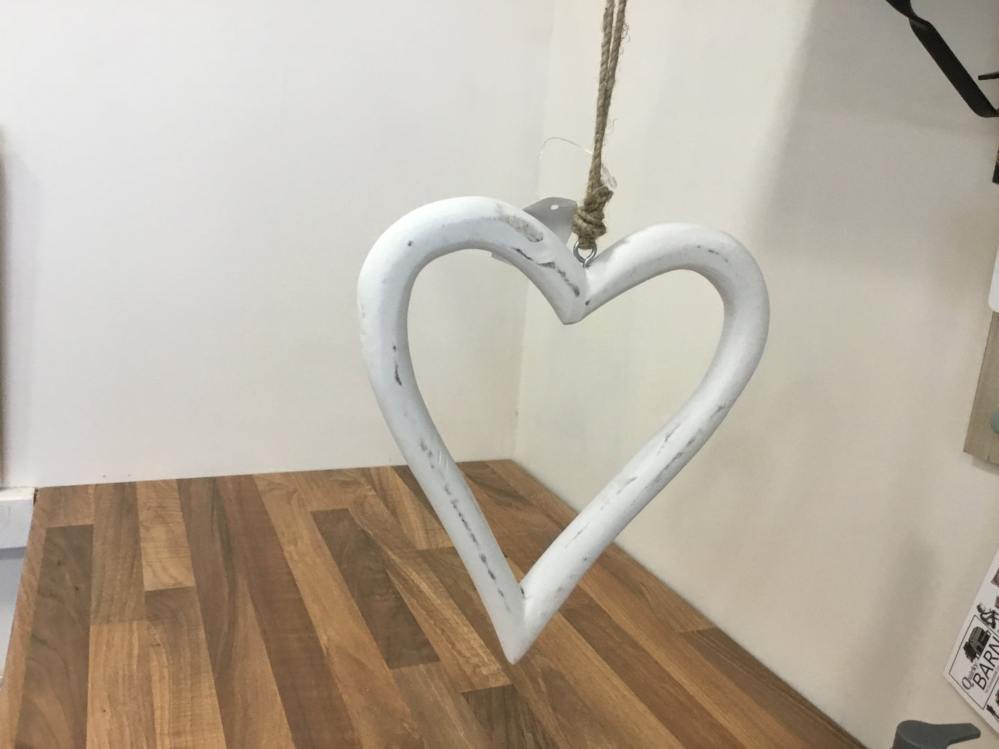 Hanging wooden white heart