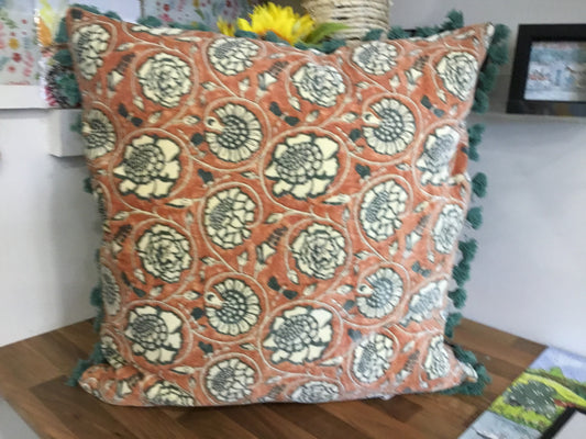 Terracotta and Jade tassel cushion