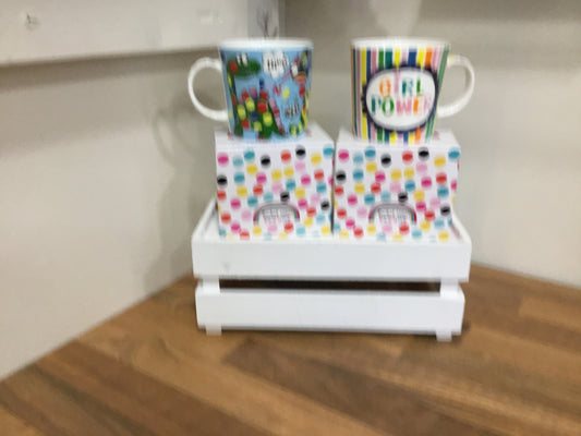 Dinosaur and Girl Power mugs