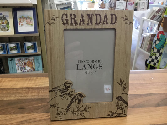 Grandad Photoframe. Wooden with bird motif