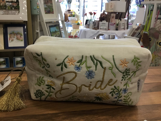Cream floral velvet Bride Makeup bag