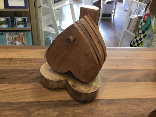 Set of 6 wooden heart coasters