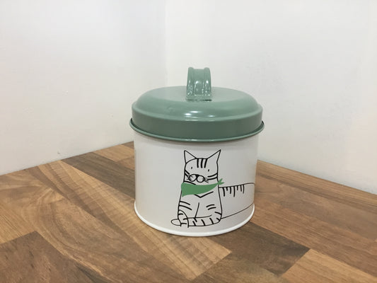 Green enamel cat treat canister