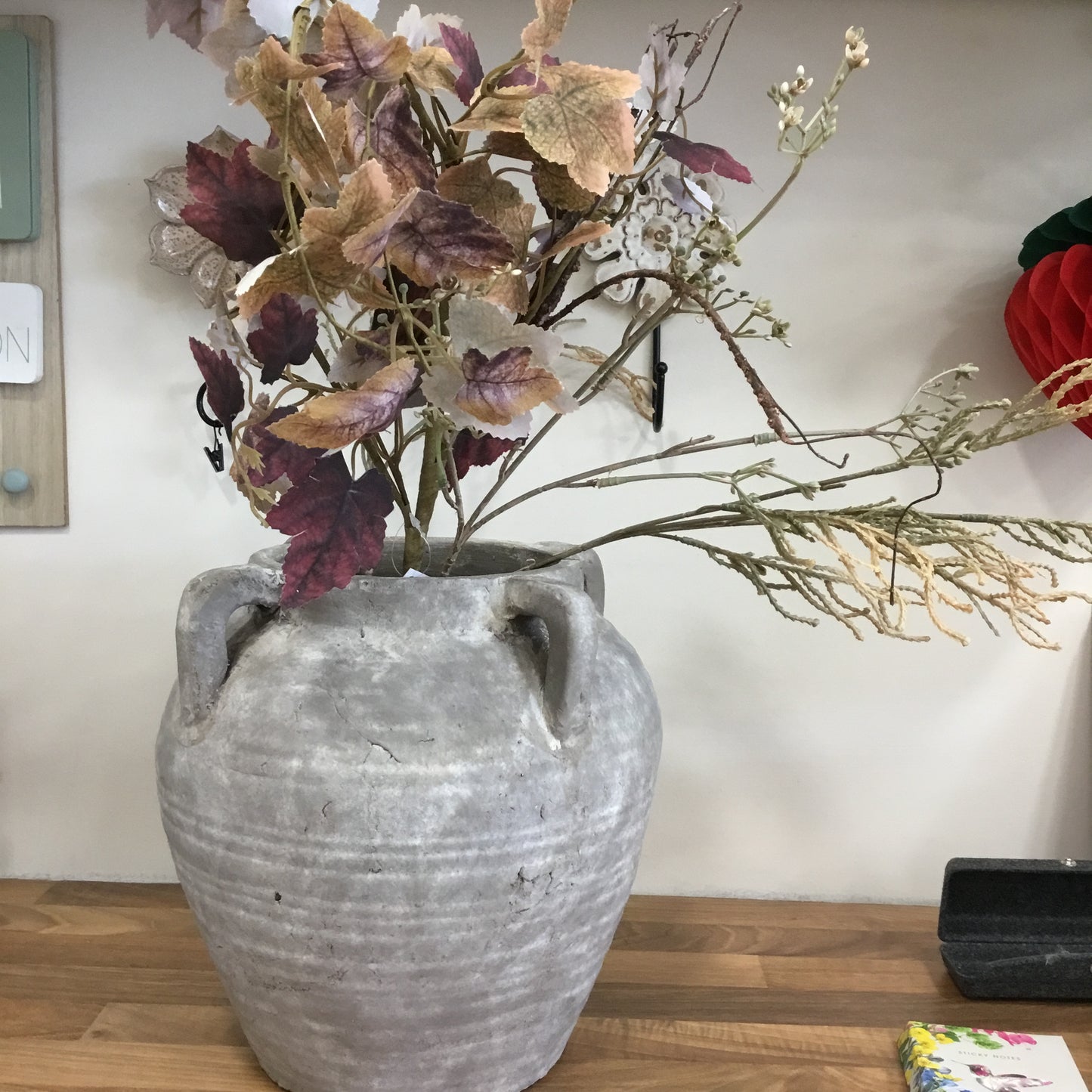 Rustic grey, handled stone pot vase
