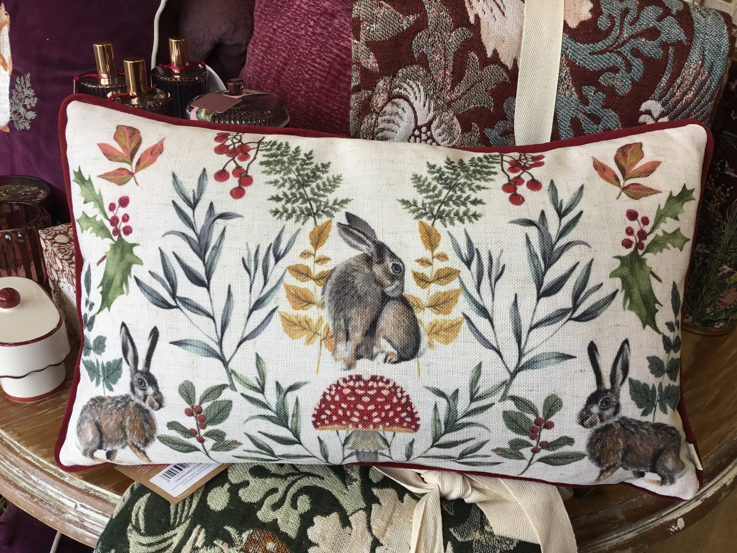 Red velvet Hare cushion