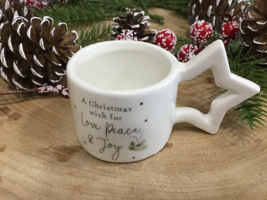 Ceramic t light holder - Love, Peace & Joy