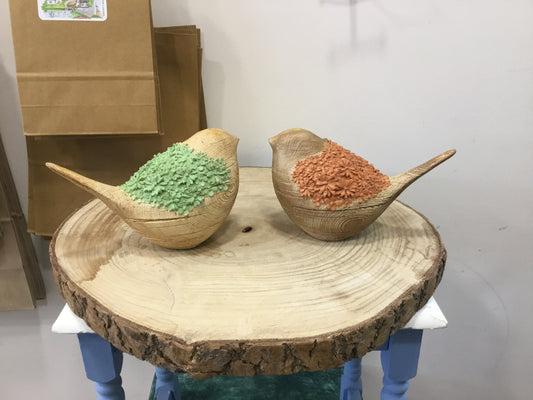 Wooden birds. Green or orange.