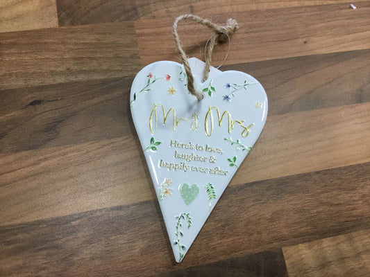Mr and Mrs ceramic heart