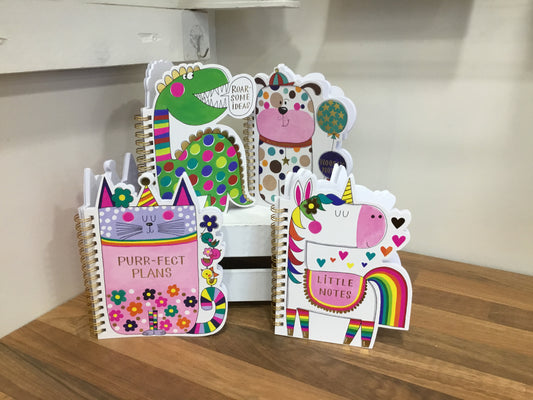 Shaped notebooks. Assorted designs.